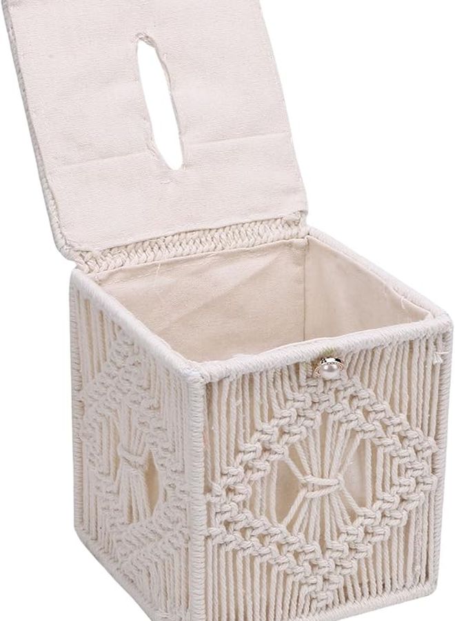 حامل علبة المناديل البوهيمي المصنوع يدويًا من حبل القطن، موزع مناديل السطح الزخرفي - Image 2